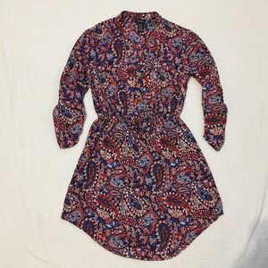 Justify‎ Paisley Print Long Sleeve Drawstring Waist Midi Dress Womens M Blue Red